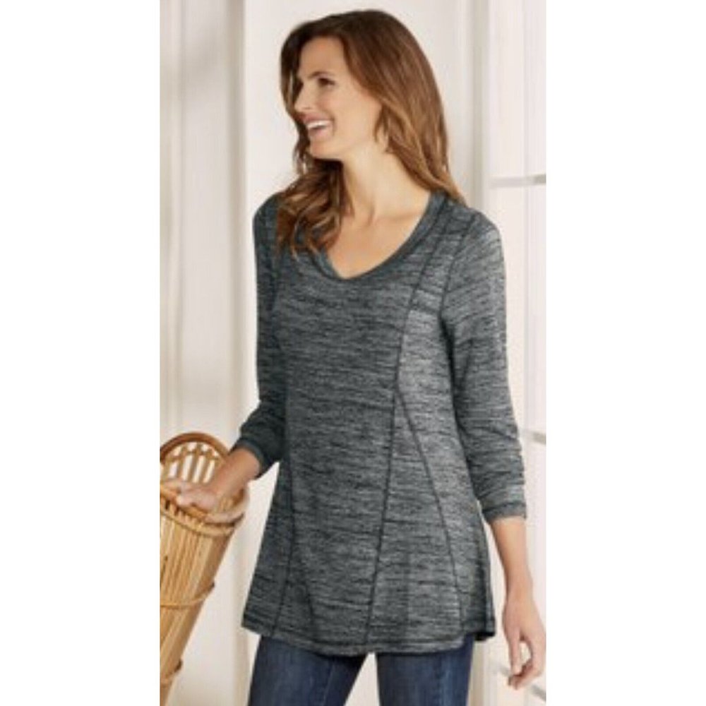 Soft Surroundings Perfect A-line Long‎ Sleeve Tunic Top Gray  V-Neck 2CV80 XS